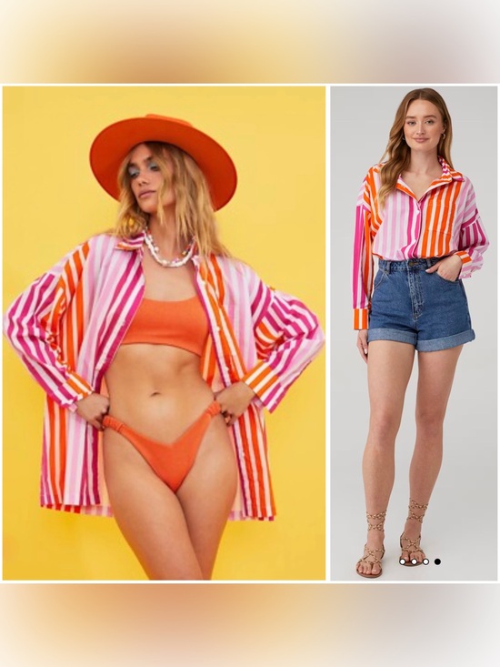 Beach Riot Other - Beach Riot Cotton Oversized Lightweight Striped Alexa Beach Coverup Shirt Sz L/P